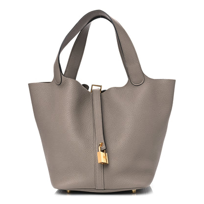 Hermes Taurillon Clemence Picotin Lock 22 MM Gris Asphalte 1 of 7