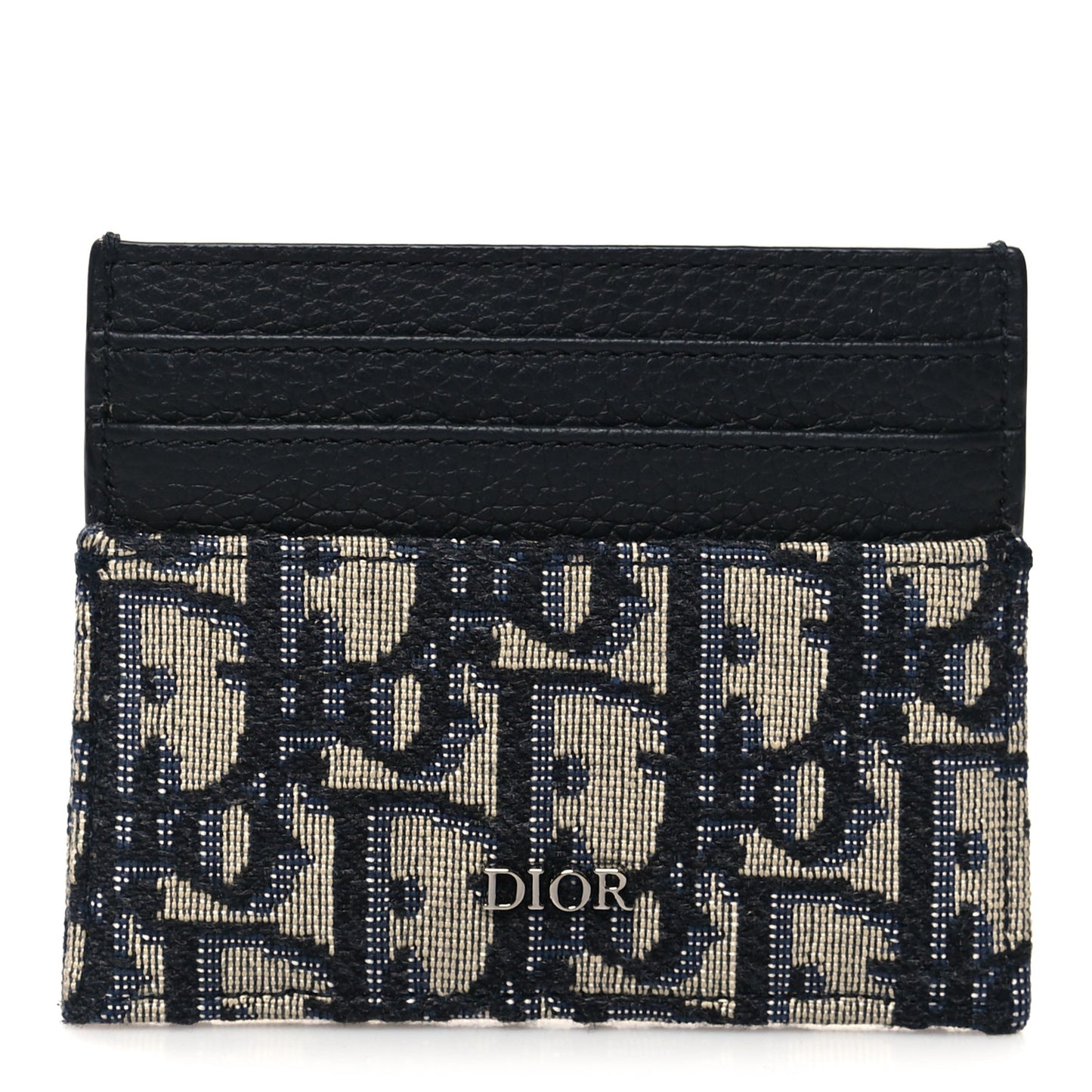 Grained Calfskin Oblique Card Holder Black