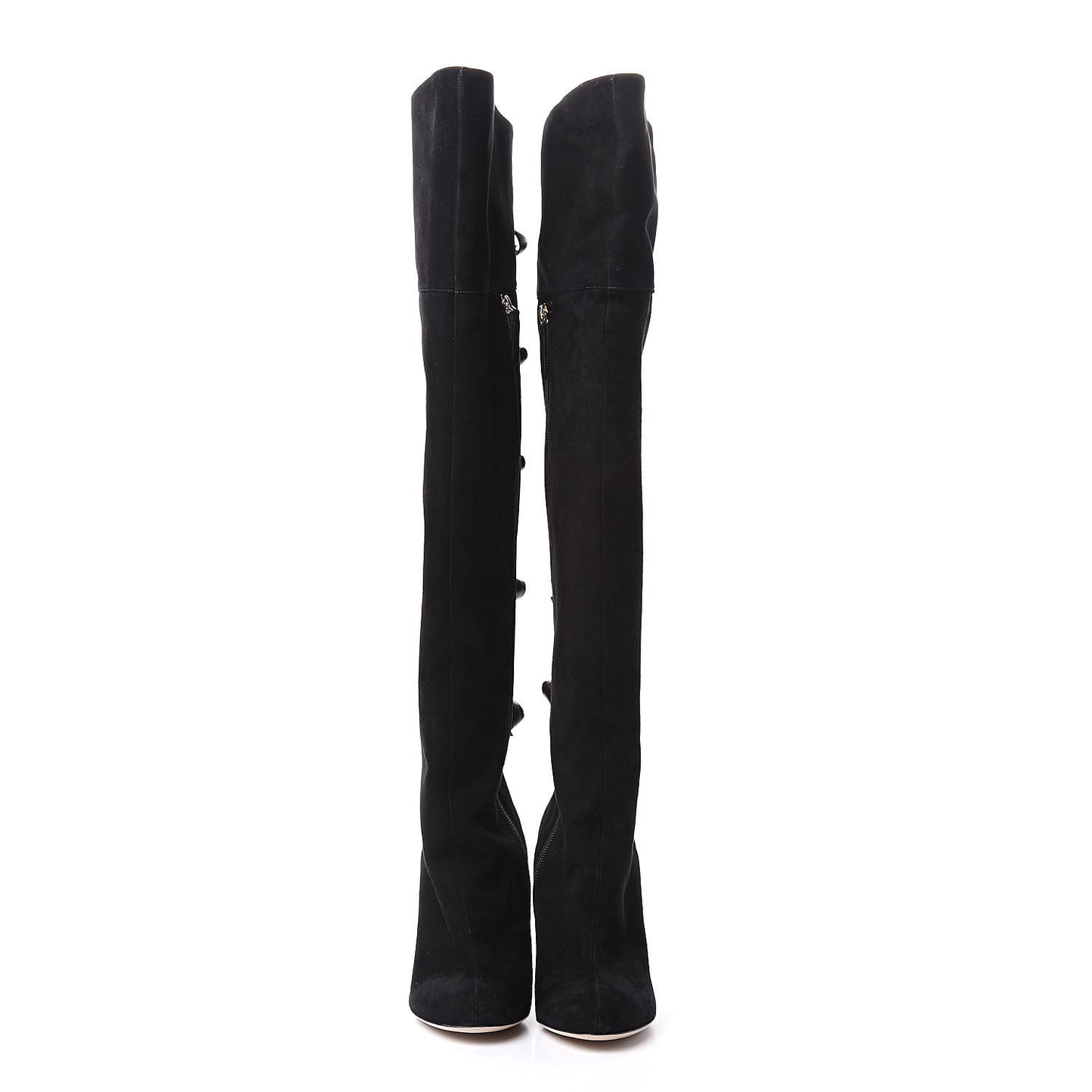 Calfskin Suede Bow Over the Knee Boots 39 Black