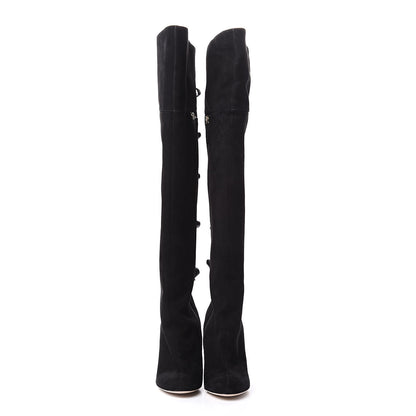 Valentino Garavani Calfskin Suede Bow Over the Knee Boots 39 Black 2 of 12