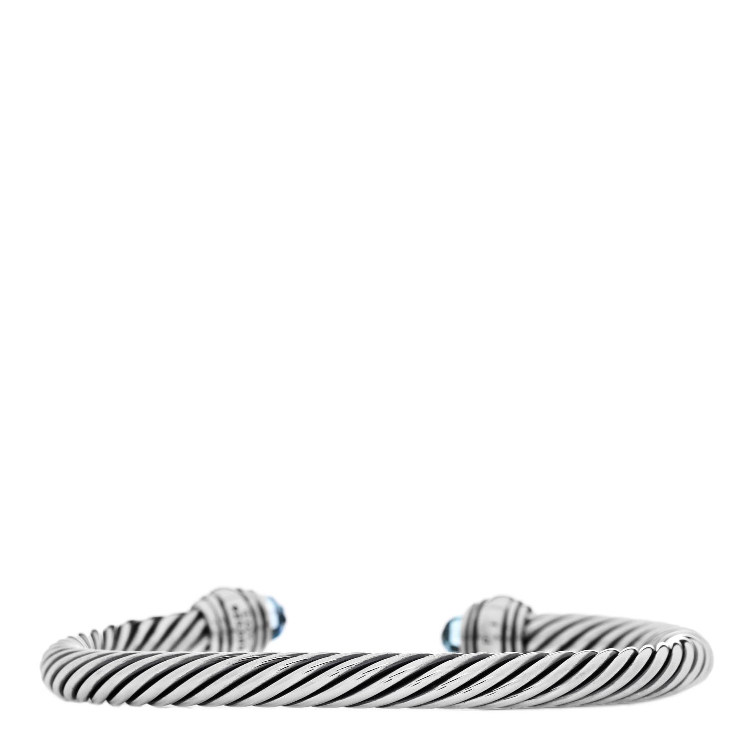 David Yurman Sterling Silver 14K Yellow Gold Blue Topaz 5mm Cable Classics Bracelet 2 of 5