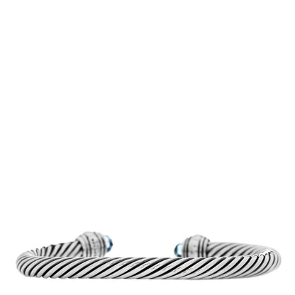 David Yurman Sterling Silver 14K Yellow Gold Blue Topaz 5mm Cable Classics Bracelet 2 of 5