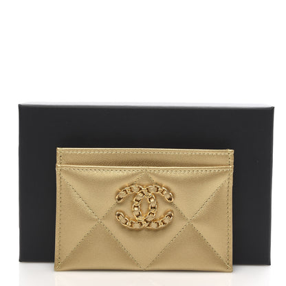 Chanel Metallic Goatskin Quilted Chanel 19 Card Holder Gold 9 of 9
