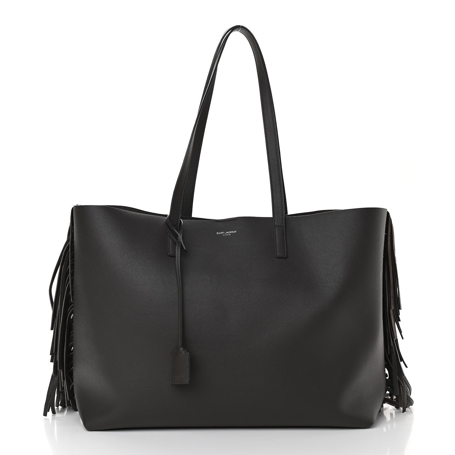 Saint Laurent Calfskin Large Fringe Shopping Tote Dark Grey 3 of 14
