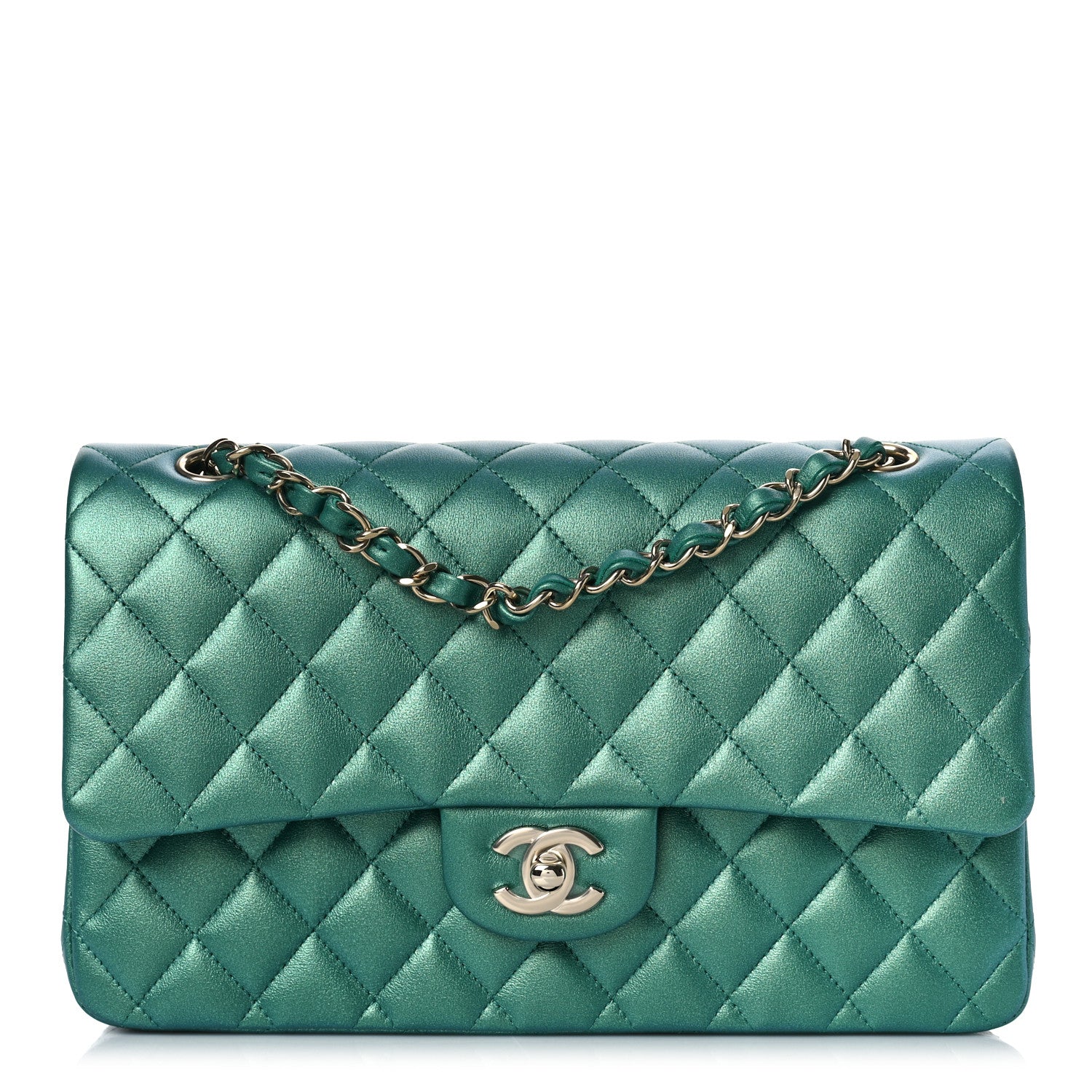 Chanel Iridescent Calfskin Quilted Medium Double Flap Green 1 of 10