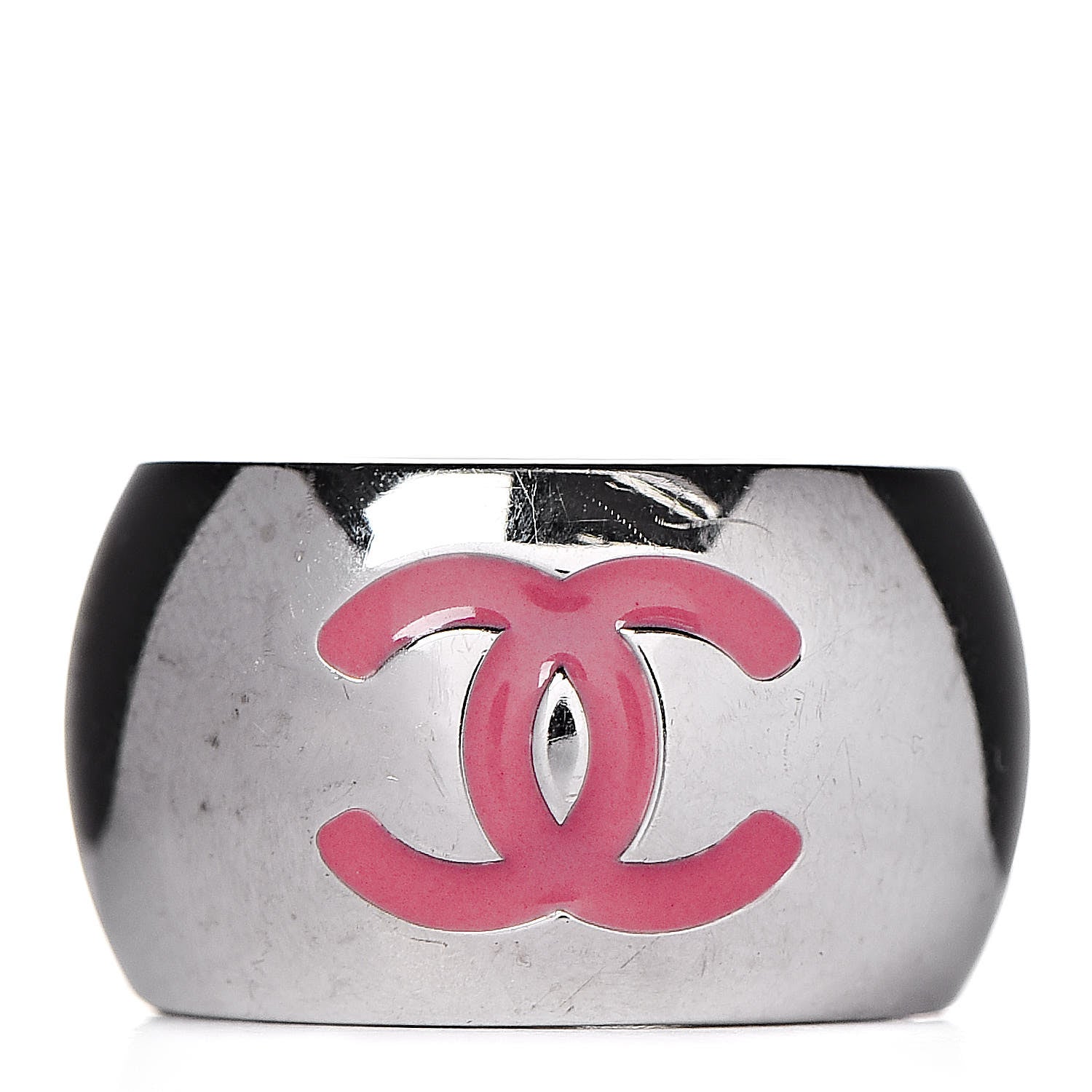 Chanel CC Heart Scarf Ring Silver Pink 1 of 3