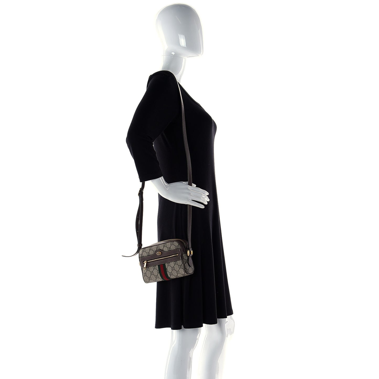 GG Supreme Monogram Web Mini Ophidia Shoulder Bag Brown
