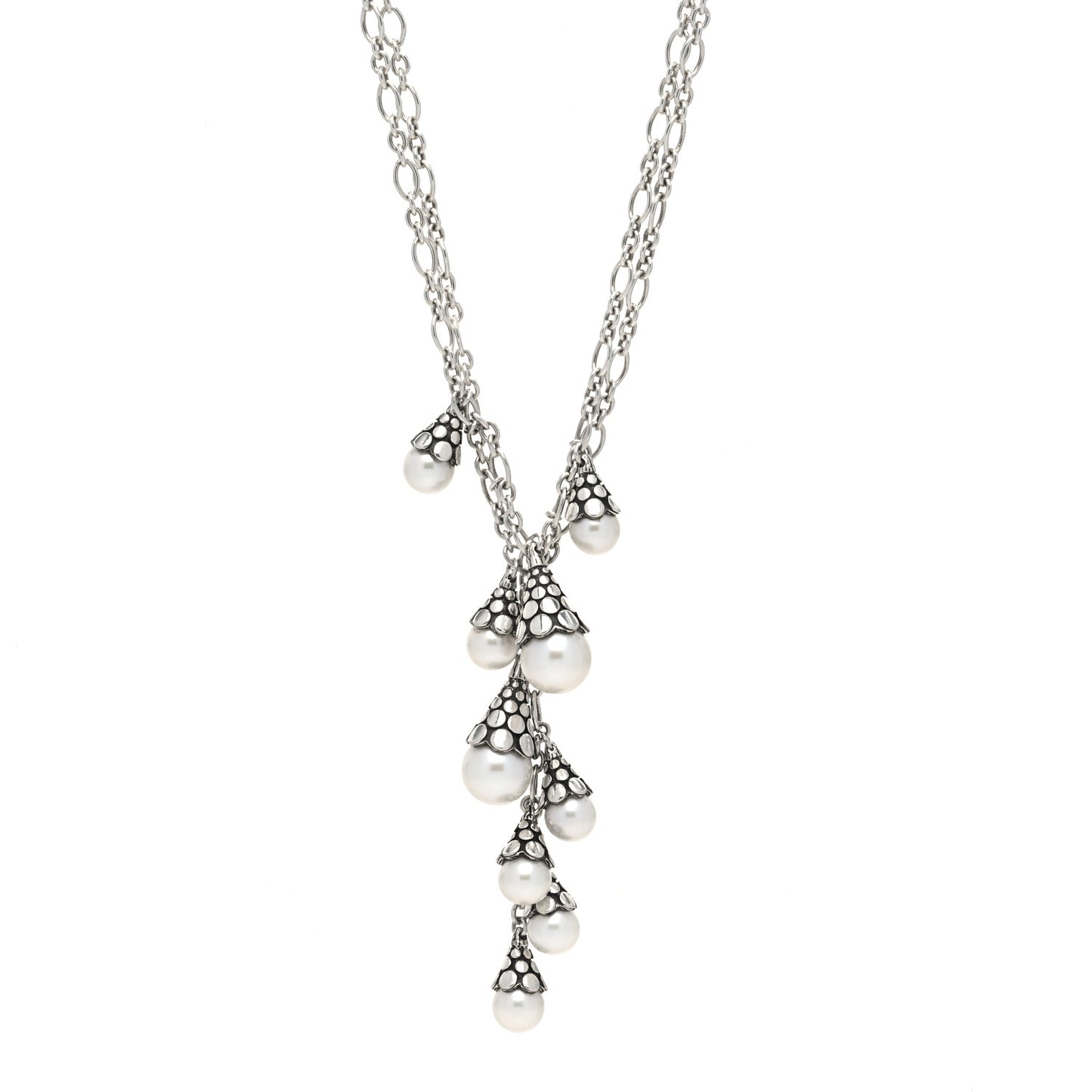 Sterling Silver Pearl Dot Multi Drop Necklace