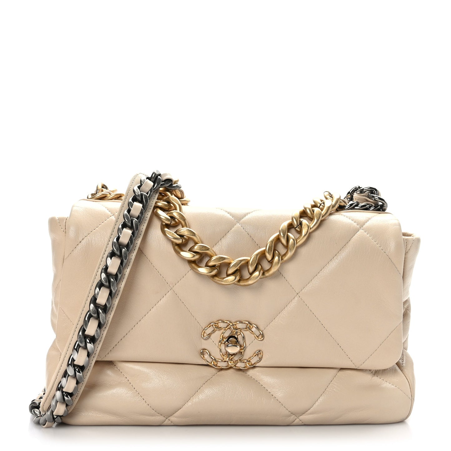 Lambskin Quilted Large Chanel 19 Flap Light Beige
