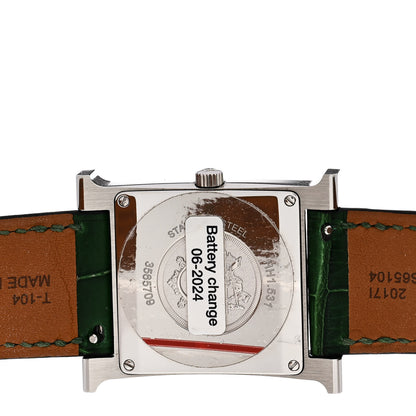 Hermes Stainless Steel Alligator Diamond Bezel Mother of Pearl 26mm Heure H Hour Quartz Watch Vert Moyen 4 of 5