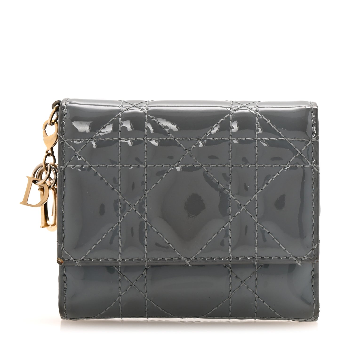Patent Cannage Lady Dior Lotus Wallet Light Blue
