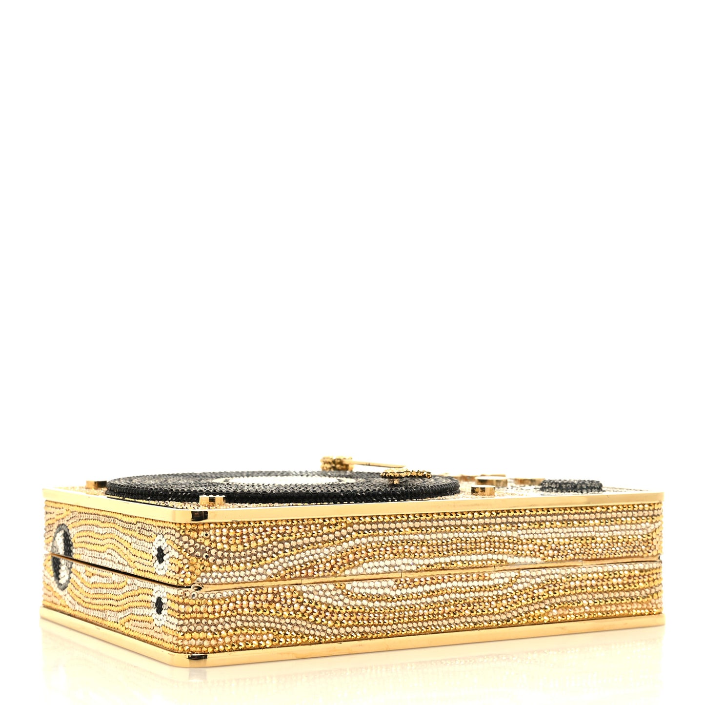 Crystal Turntable Scratch Minaudiere Clutch Champagne