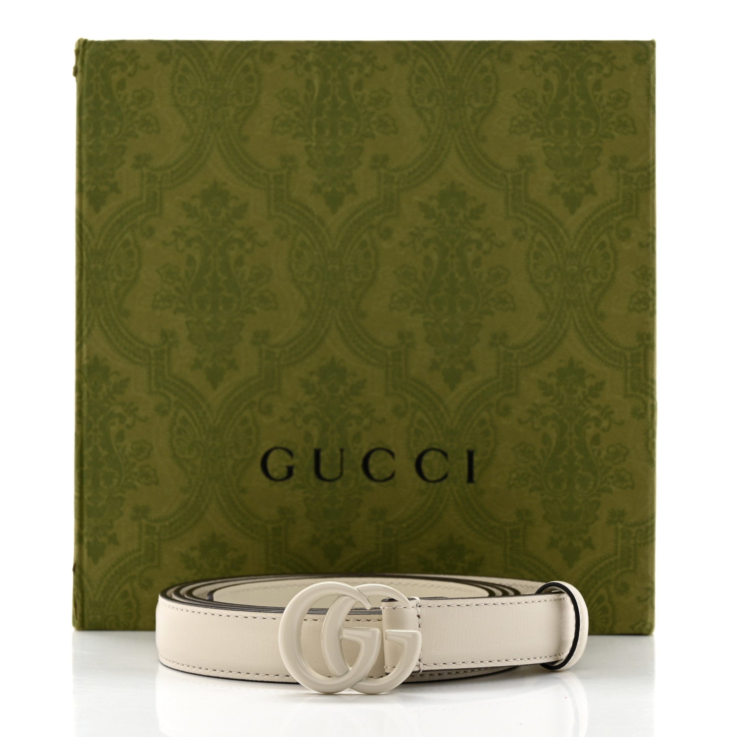 Gucci Azalea Calfskin Enamel Monochrome Double G 20mm Belt 110 44 Mystic White 6 of 6