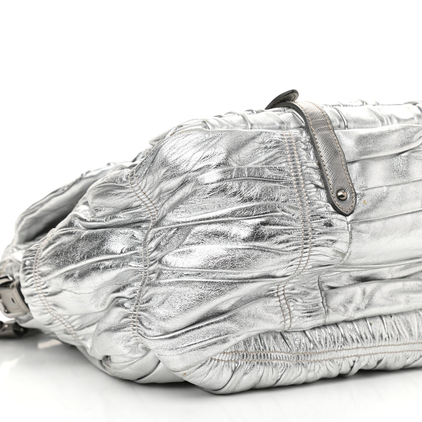 Metallic Nappa Gaufre Messenger Tote Silver