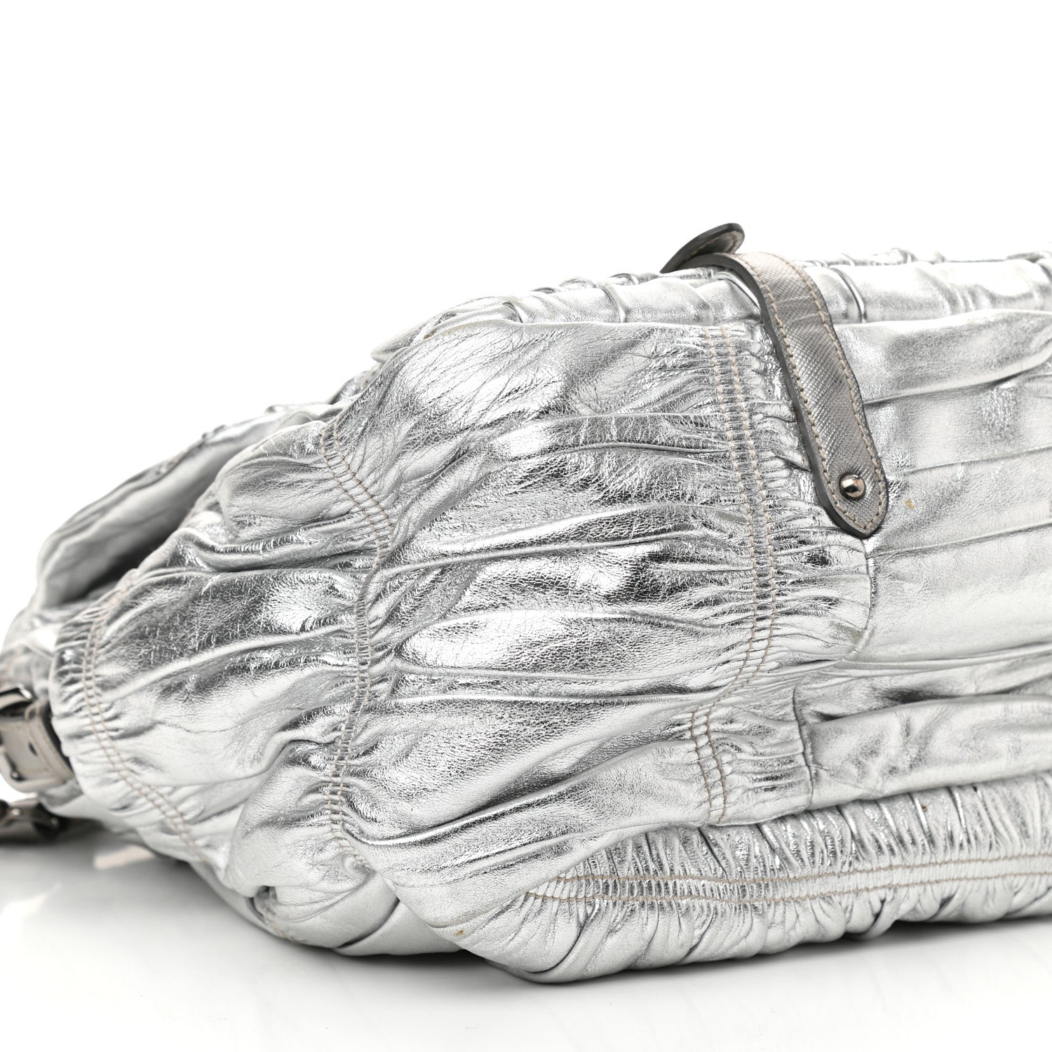 Prada Metallic Nappa Gaufre Messenger Tote Silver 9 of 20