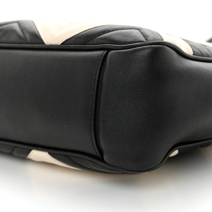 Gucci Calfskin Matelasse Medium GG Marmont Open Top Shoulder Bag Black White 10 of 12