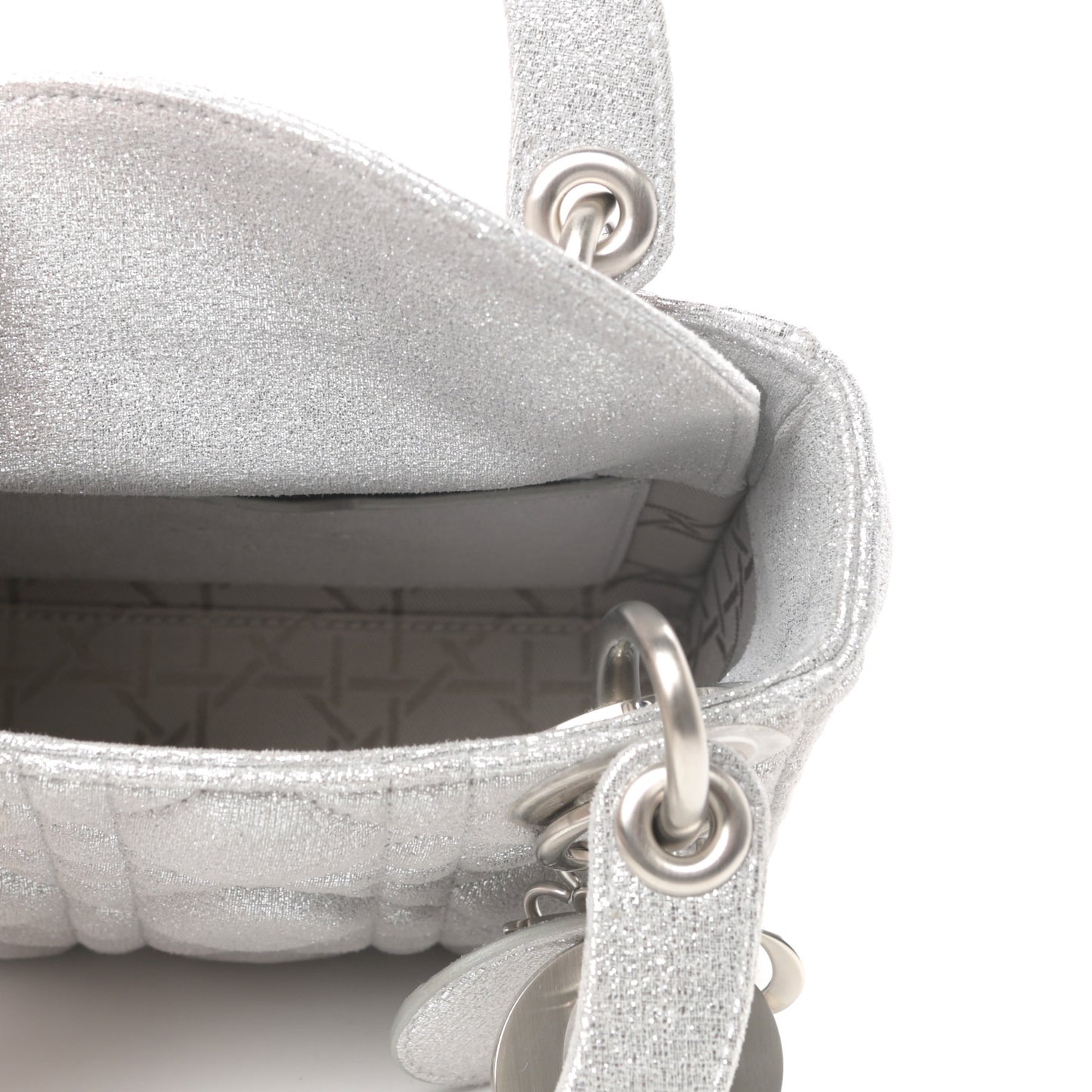 Metallic Nubuck Cannage Nano Lady Dior Silver