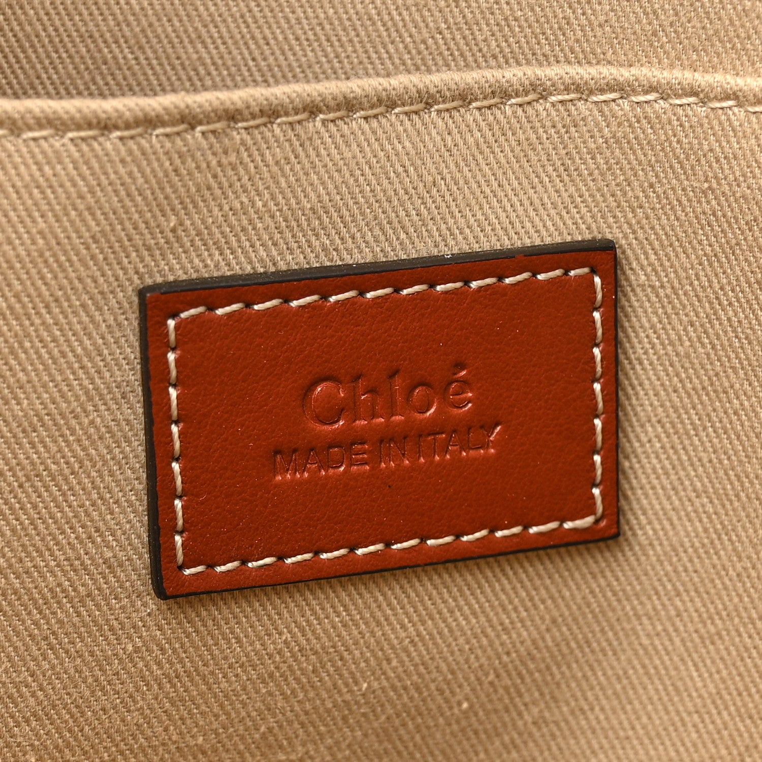 Chloe Cotton Calfskin Large Woody Ribbon Tote White Brown 6 of 14
