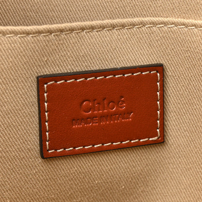 Chloe Cotton Calfskin Large Woody Ribbon Tote White Brown 6 of 14