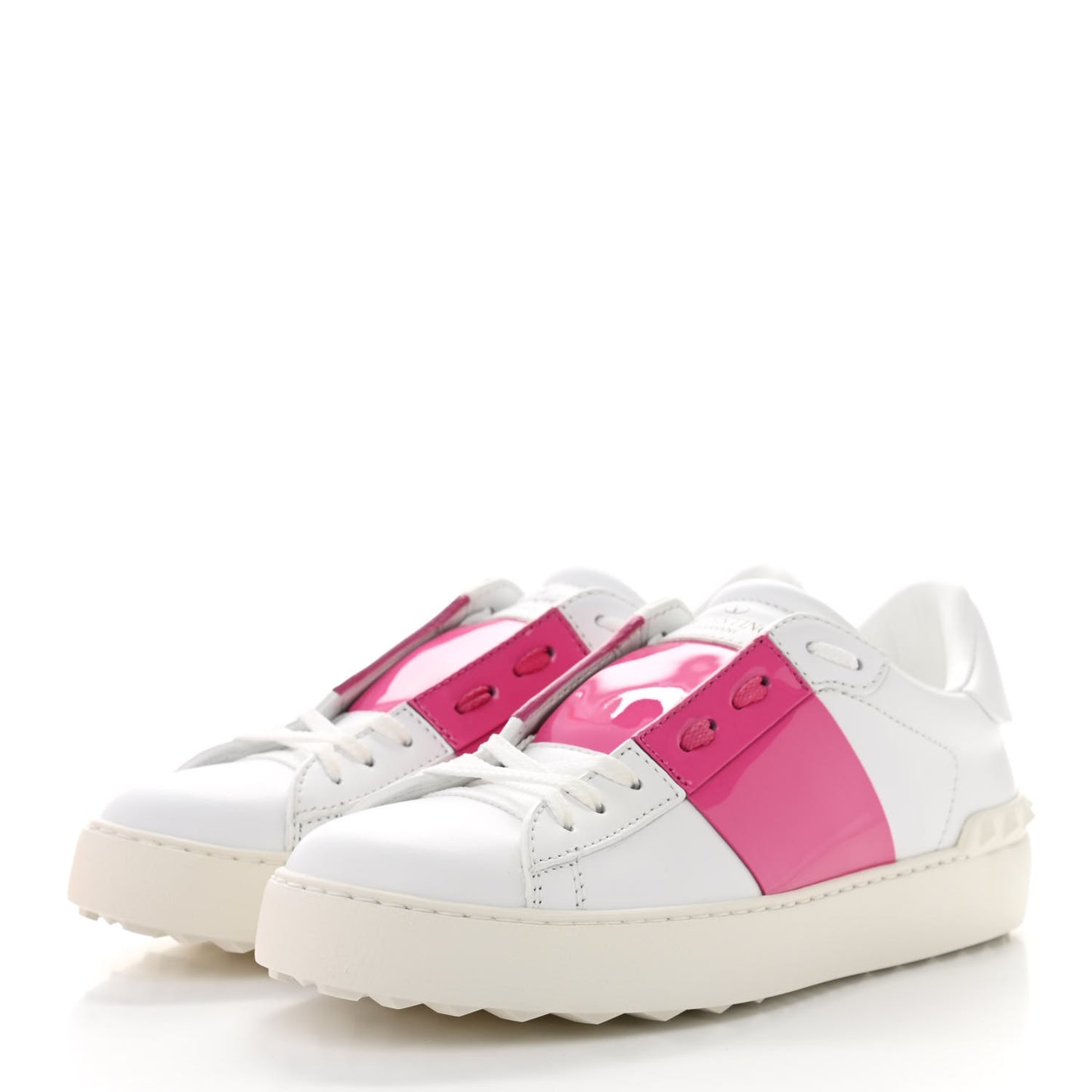 Patent Calfskin Womens Rockstud Open Sneakers 37 White Pink Orchid