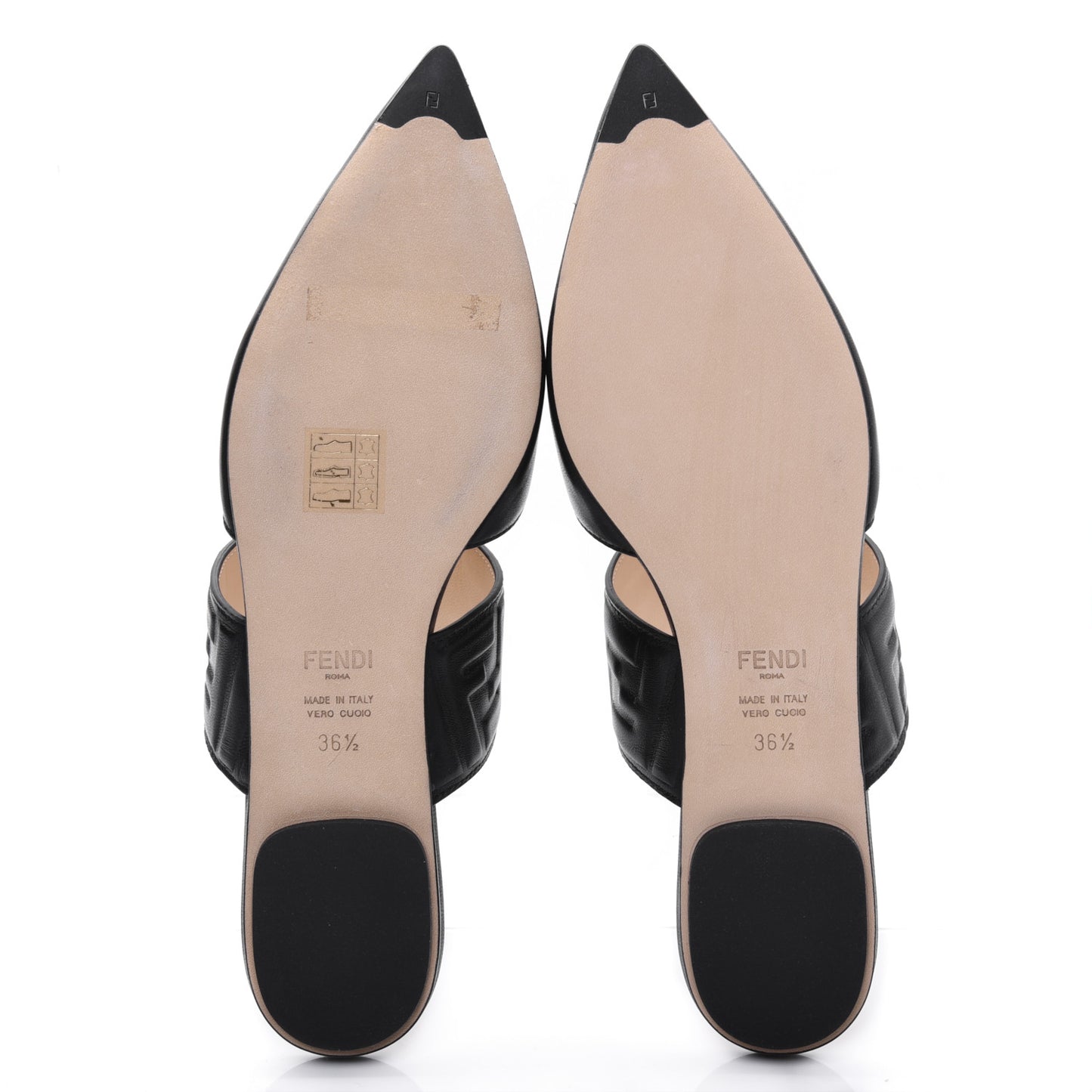 Vitello FF Embossed Buckle Flat Mules 36.5 Black