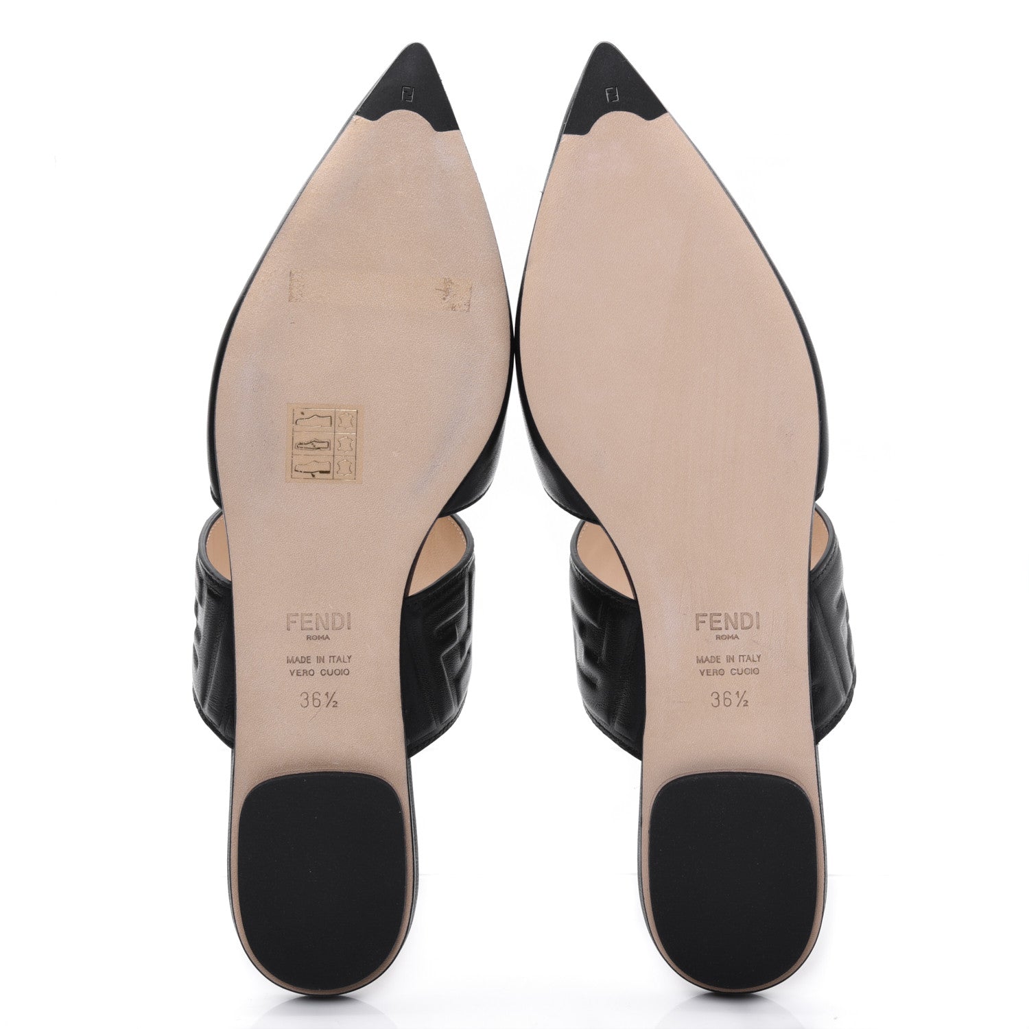 Fendi Vitello FF Embossed Buckle Flat Mules 36.5 Black 5 of 9
