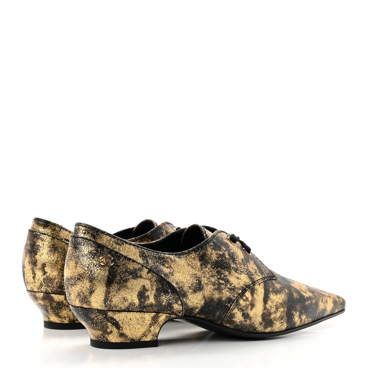 Chanel Laminated Goatskin Lace Up Oxford 39.5 Gold 4 of 8