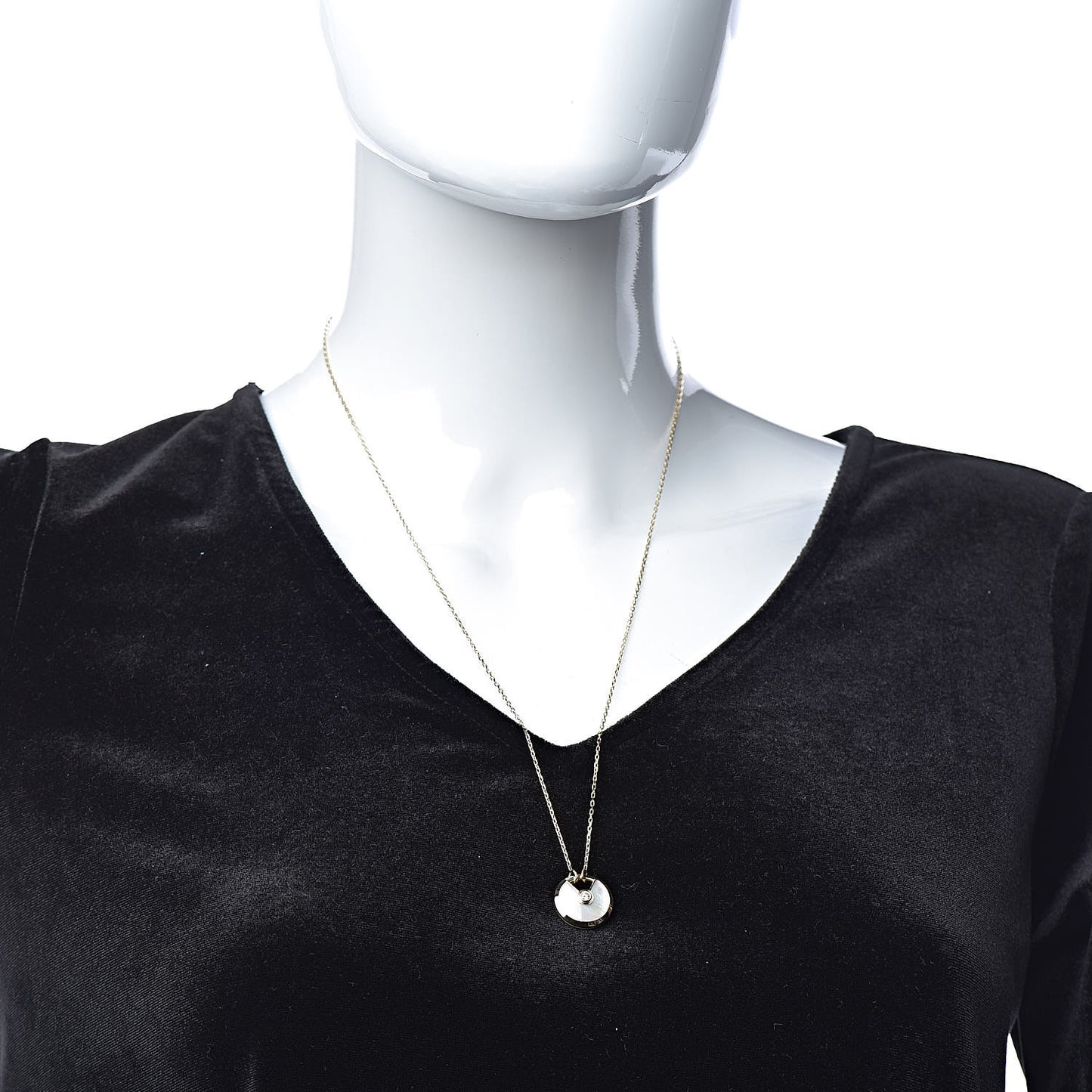 18K Yellow Gold Diamond Mother of Pearl SM Amulette de Cartier Pendant Necklace