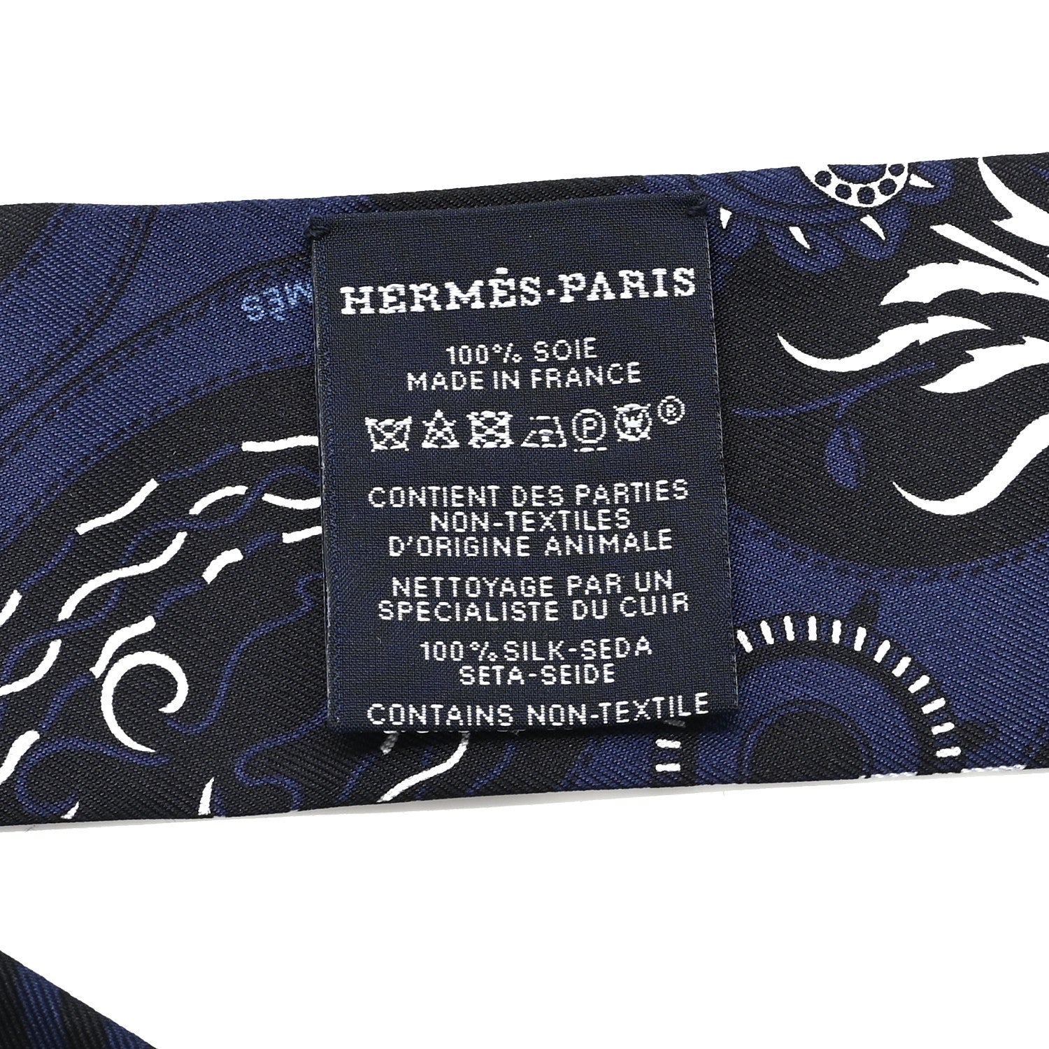 Hermes Silk Festival Des Amazones Bandana Fringed Twilly Bleu Black 3 of 4