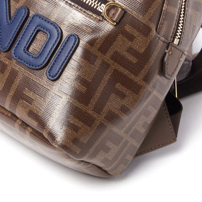 Fendi X FILA Glazed Fabric Vitello Century FF 1974 Mania Mini Backpack Mogano Panna Blueberry 5 of 9