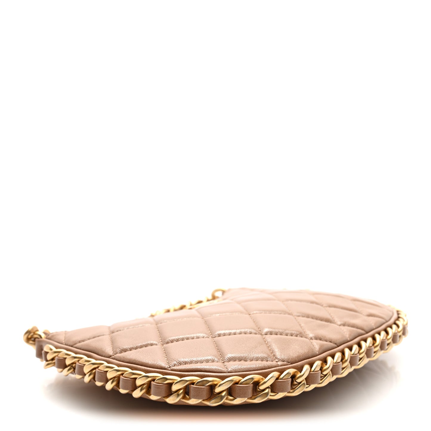 Shiny Crumpled Lambskin Quilted Trendy Chain Around Hobo Dark Beige