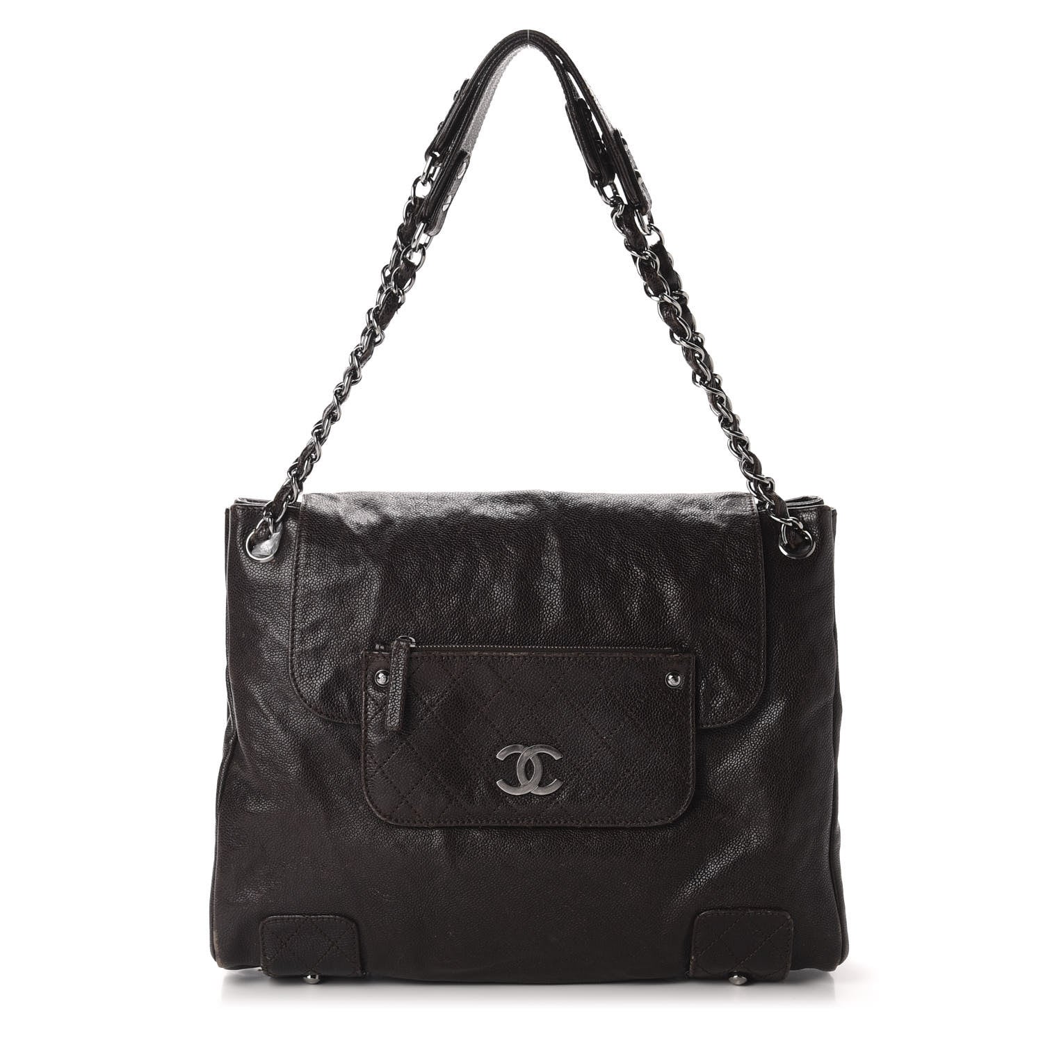 Chanel Glazed Caviar Pocket In The City Tote Brown 1 of 10