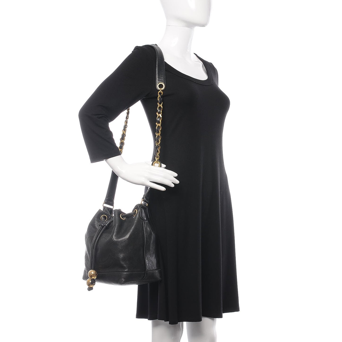 Lambskin CC Drawstring Shoulder Bag Black