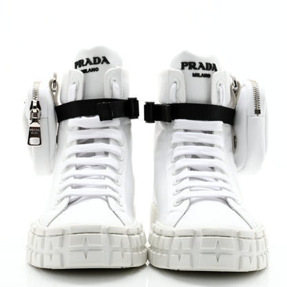 Prada Re-Nylon Gabardine Metal Triangle Logo Wheel Pouch Pocket High Top Sneakers 38 White 2 of 10