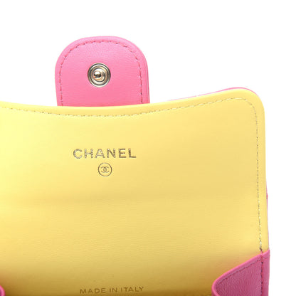 Chanel Lambskin Quilted Flap Card Holder Wallet Pink Yellow 6 of 9