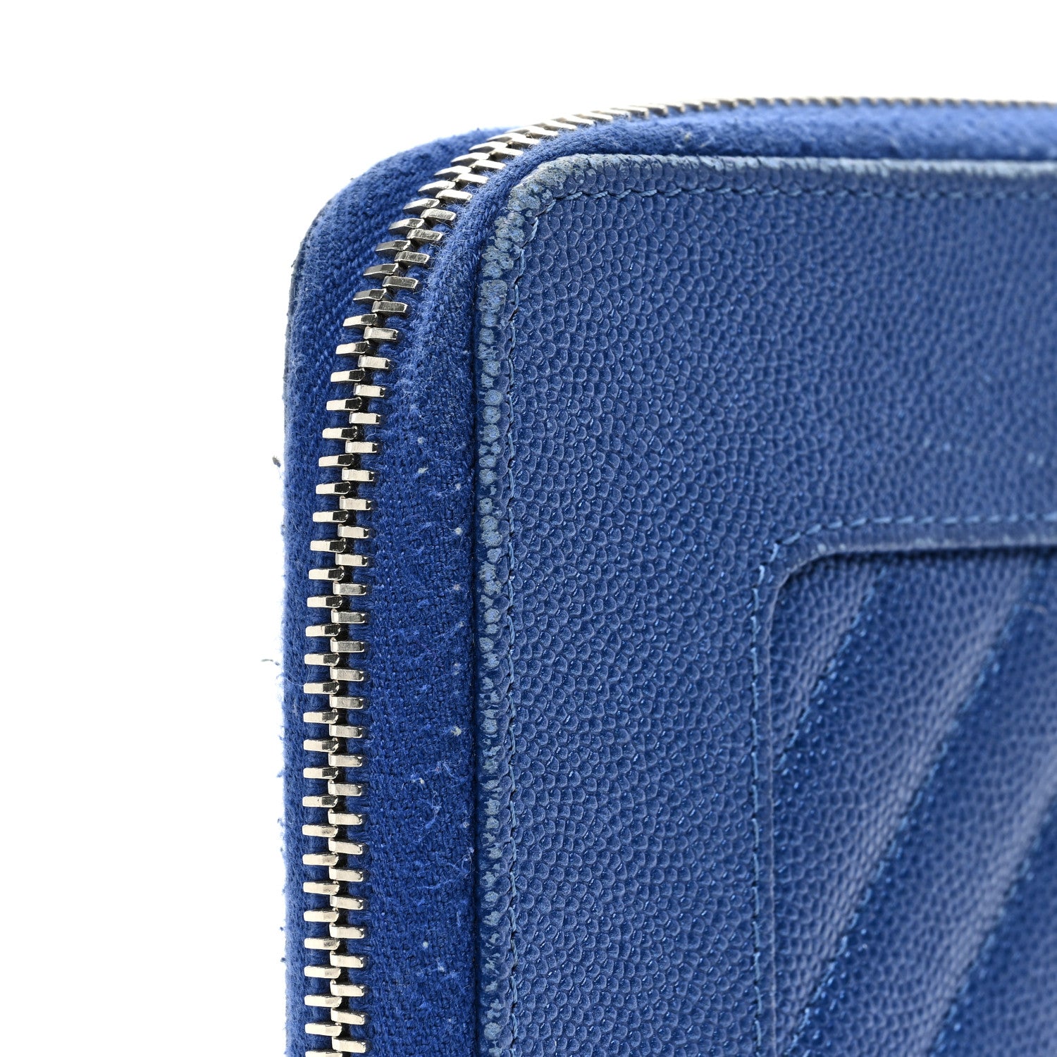 Chanel Caviar Chevron Quilted Mademoiselle Vintage Zip Around Wallet Blue 9 of 10