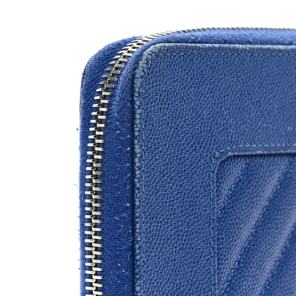 Chanel Caviar Chevron Quilted Mademoiselle Vintage Zip Around Wallet Blue 9 of 10