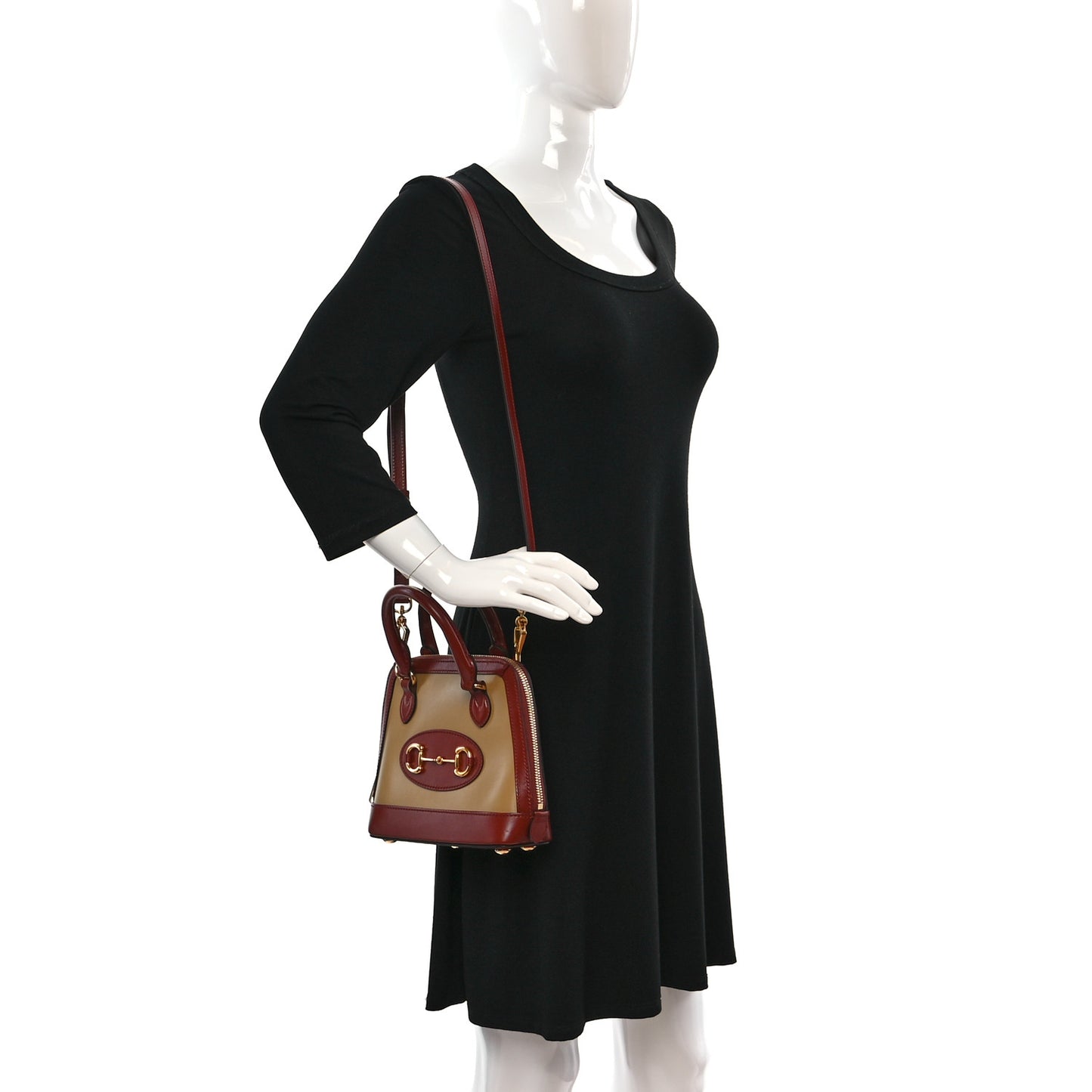 Textured Calfskin Mini Horsebit 1955 Top Handle Bag Beige Red