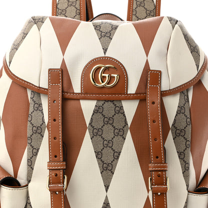 Gucci GG Supreme Monogram Calfskin Rhombus Print Medium Ophidia Double Buckle Backpack Beige Ebony Mystic White Hazel Brown 8 of 11