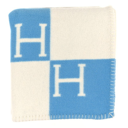 Hermes Wool Cashmere Avalon Baby Blanket Bleu Genievre White 1 of 3