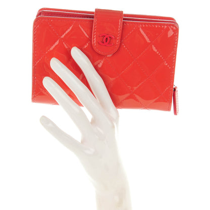 Chanel Patent Quilted Zip Pocket Wallet Coral 2 of 8