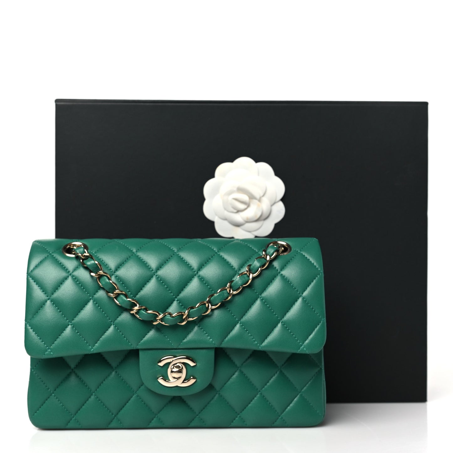 Lambskin Quilted Small Double Flap Green