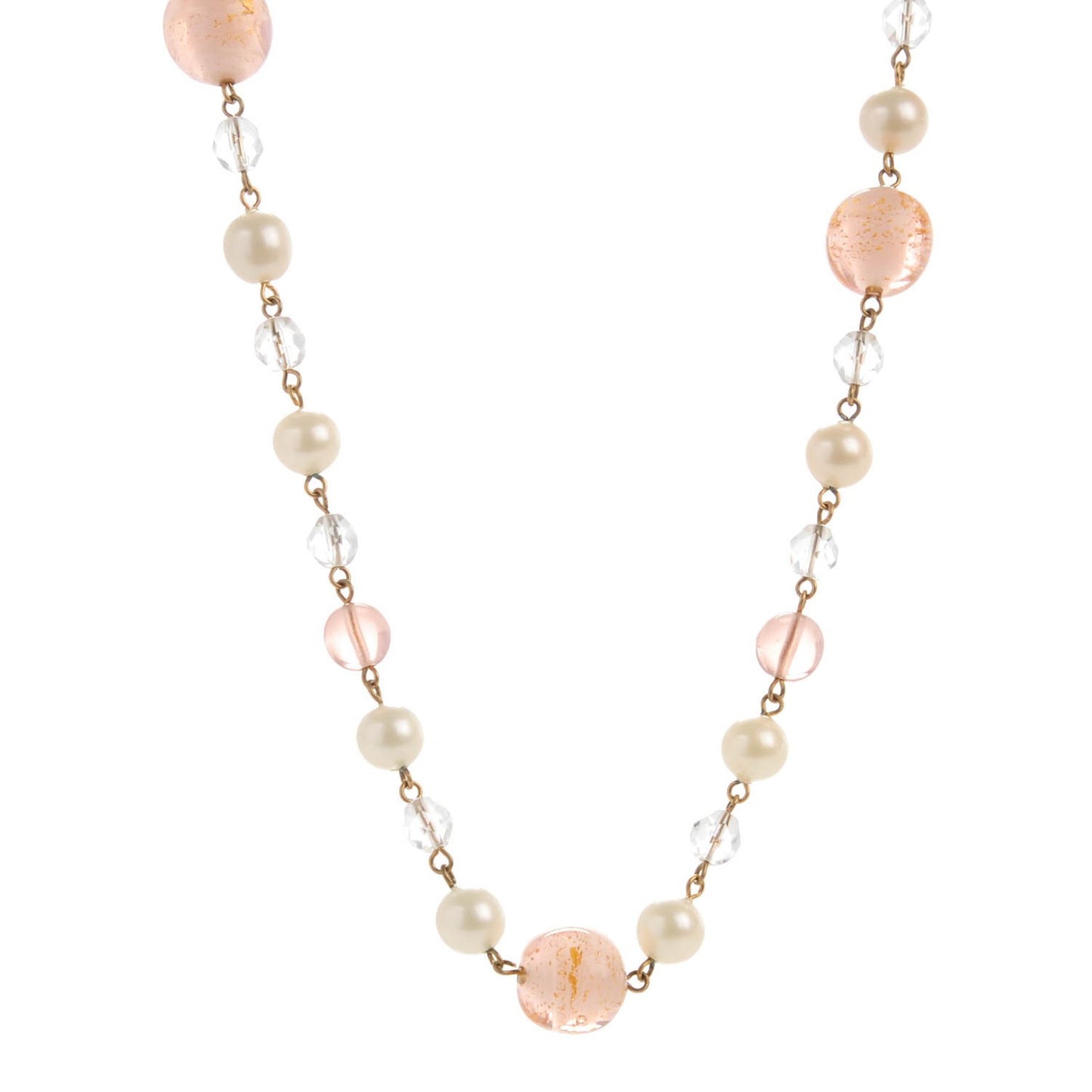 Glass Bead Faux Pearl Necklace Pink Gold