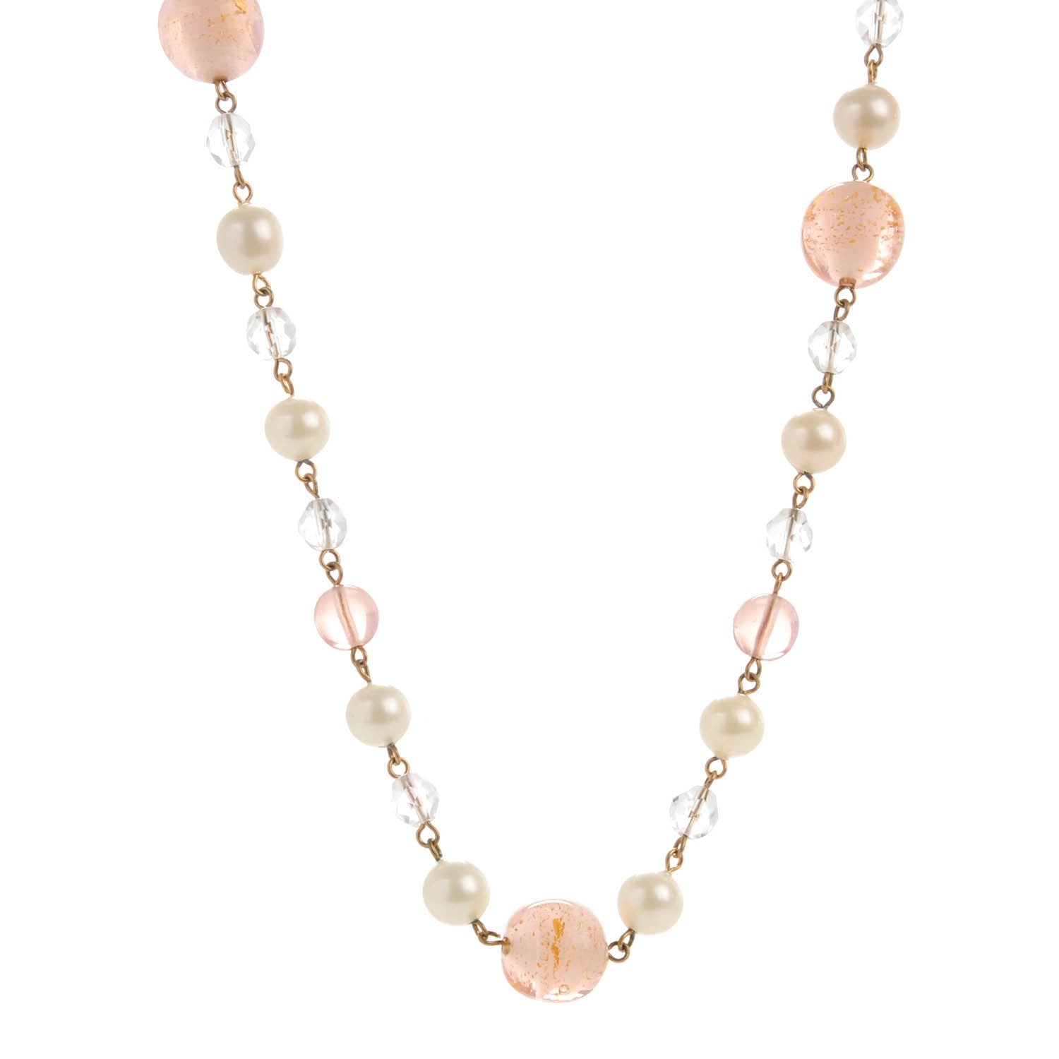 Louis Vuitton Glass Bead Faux Pearl Necklace Pink Gold 1 of 4