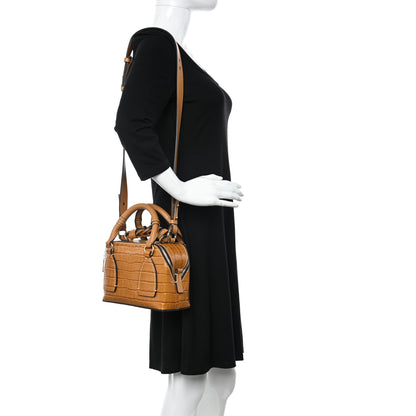 Chloe Calfskin Crocodile Embossed Small Daria Autumnal Brown 2 of 10