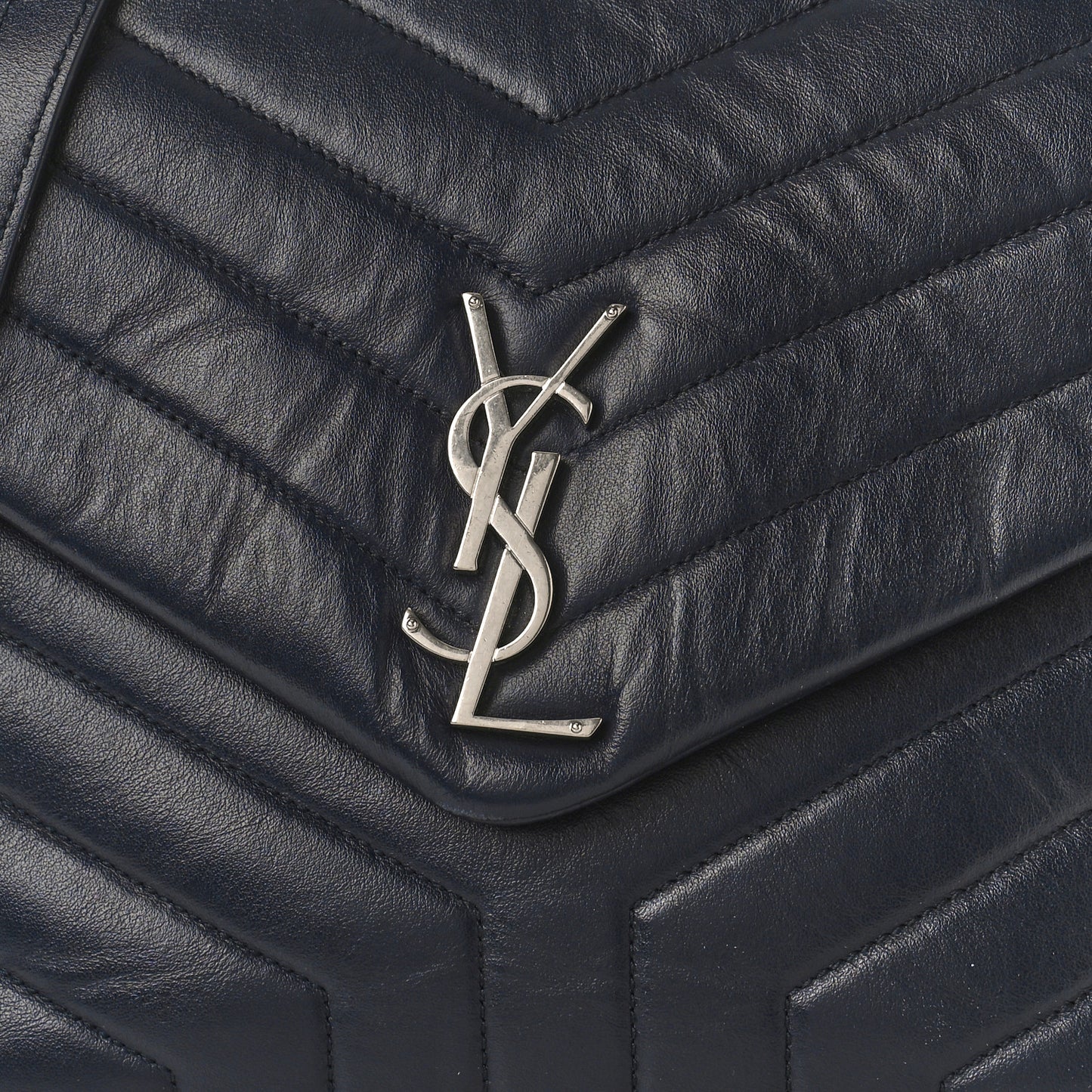 Calfskin Y Quilted Monogram Medium Loulou Chain Satchel Denim Blue