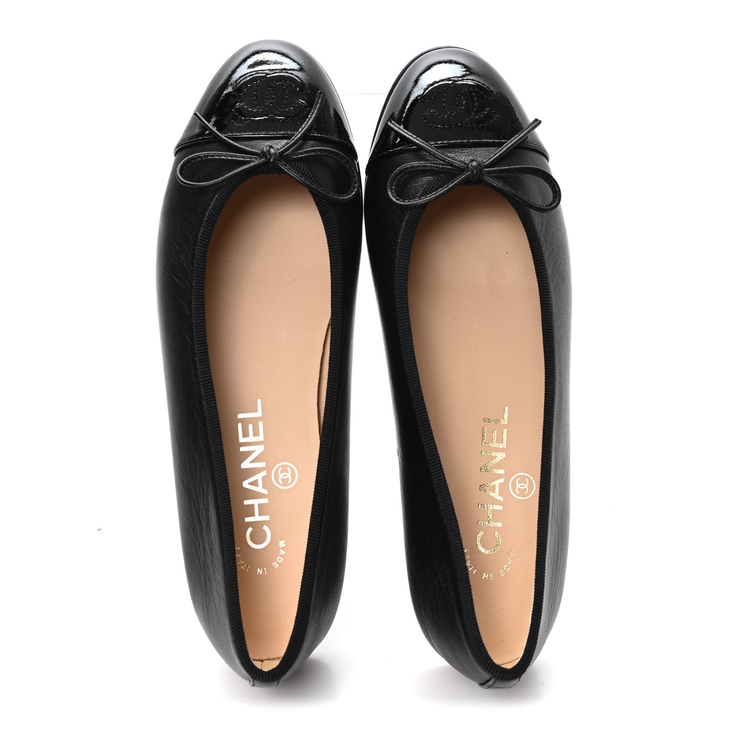 Lambskin Patent CC Cap Toe Ballerina Flats 35.5 Black