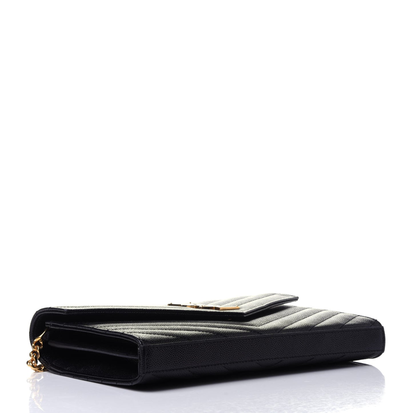 Grain De Poudre Matelasse Chevron Monogram Chain Wallet Black