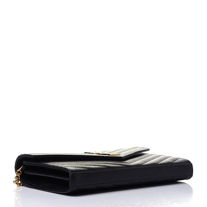 Saint Laurent Grain De Poudre Matelasse Chevron Monogram Chain Wallet Black 3 of 11