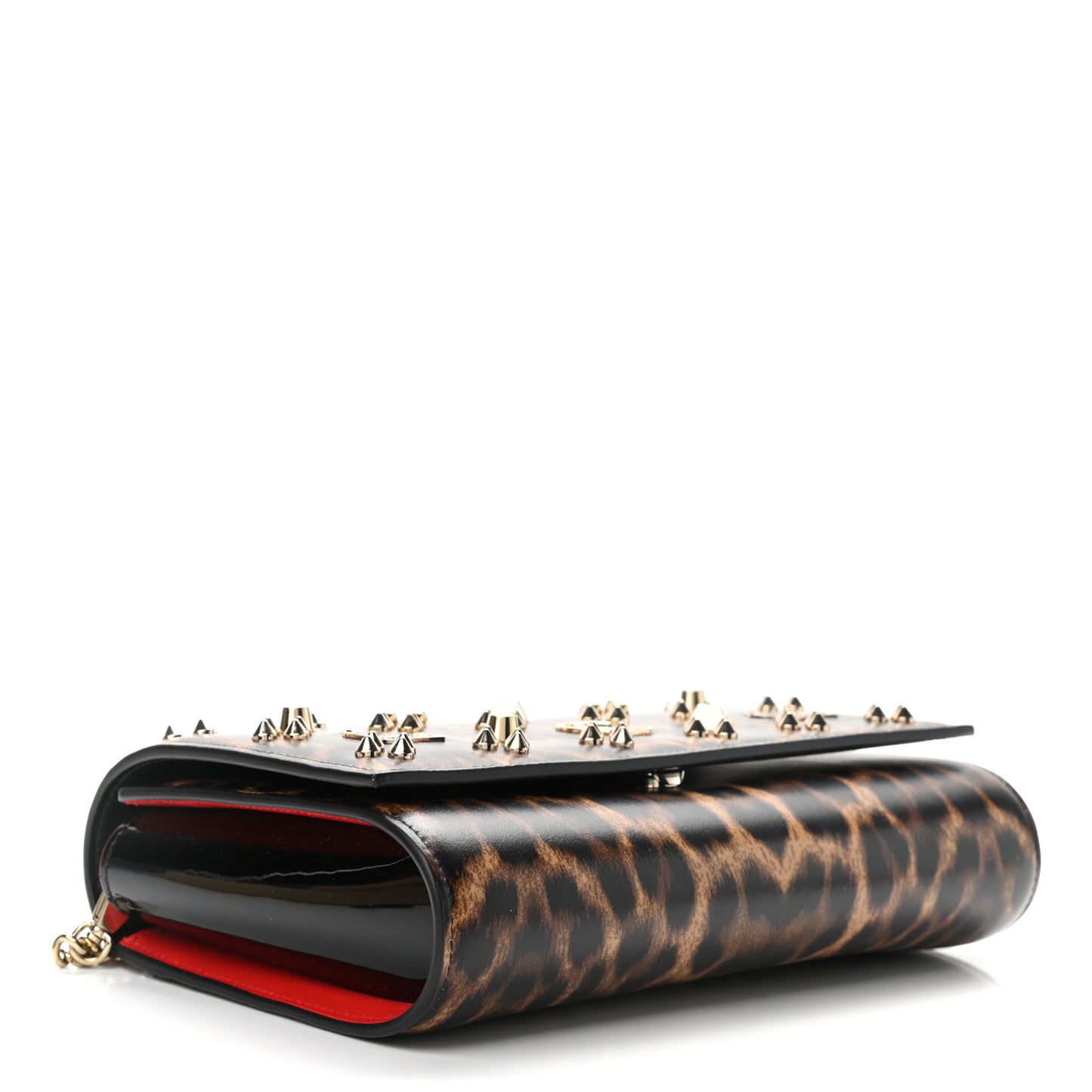 Patent Leopard Print Spikes Loubinthesky Paloma Clutch